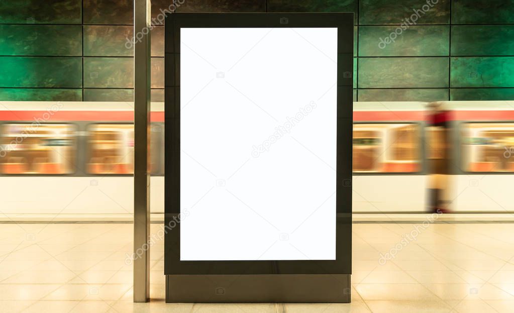 blank digital display advertisement billboard in subway station
