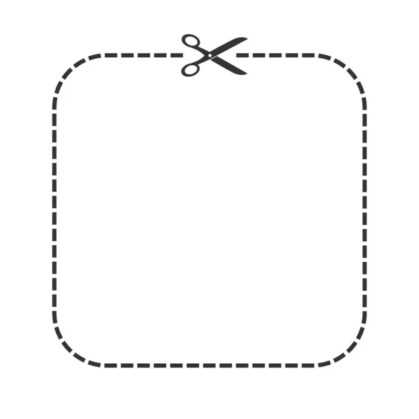 Línea de corte con icono de tijeras, plantilla de cupón de recorte — Archivo Imágenes Vectoriales