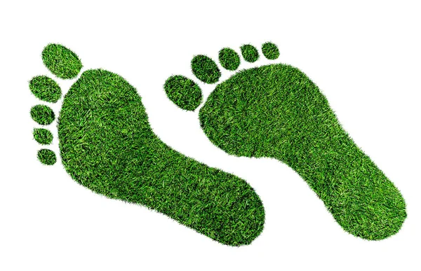 Concetto di impronta ecologica, impronta a piedi nudi fatta di erba verde lussureggiante — Foto Stock