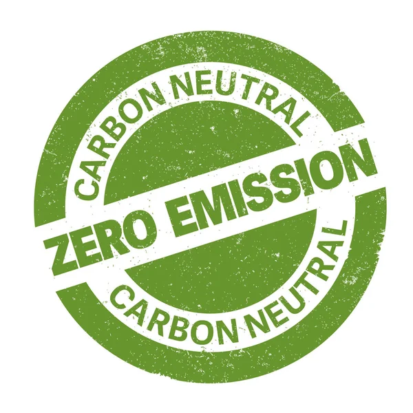 Green round zero emission carbon neutral rubber stamp print — Stock Vector