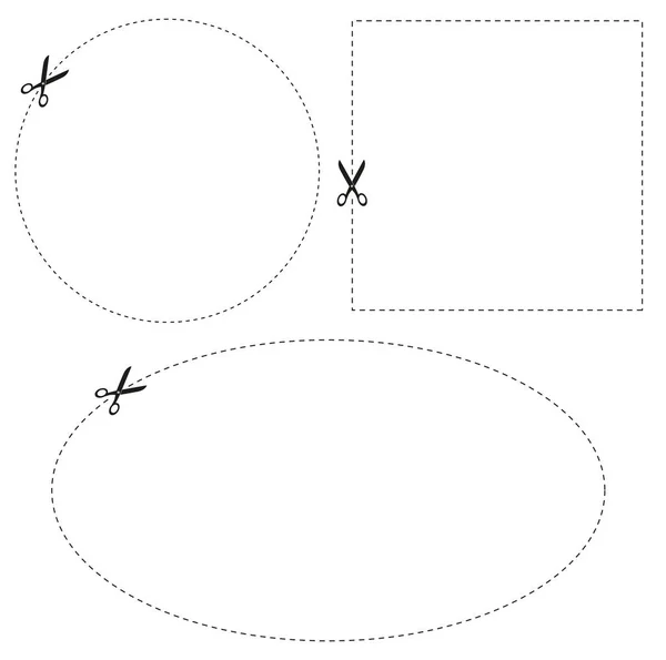 Línea de corte con icono de tijeras, plantilla de cupón de recorte — Vector de stock