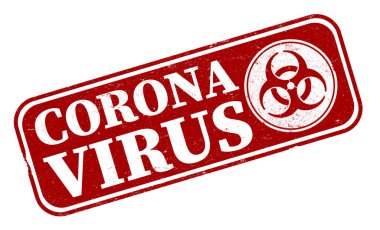 red CORONA VIRUS stamp with biohazard symbol isolated on white background