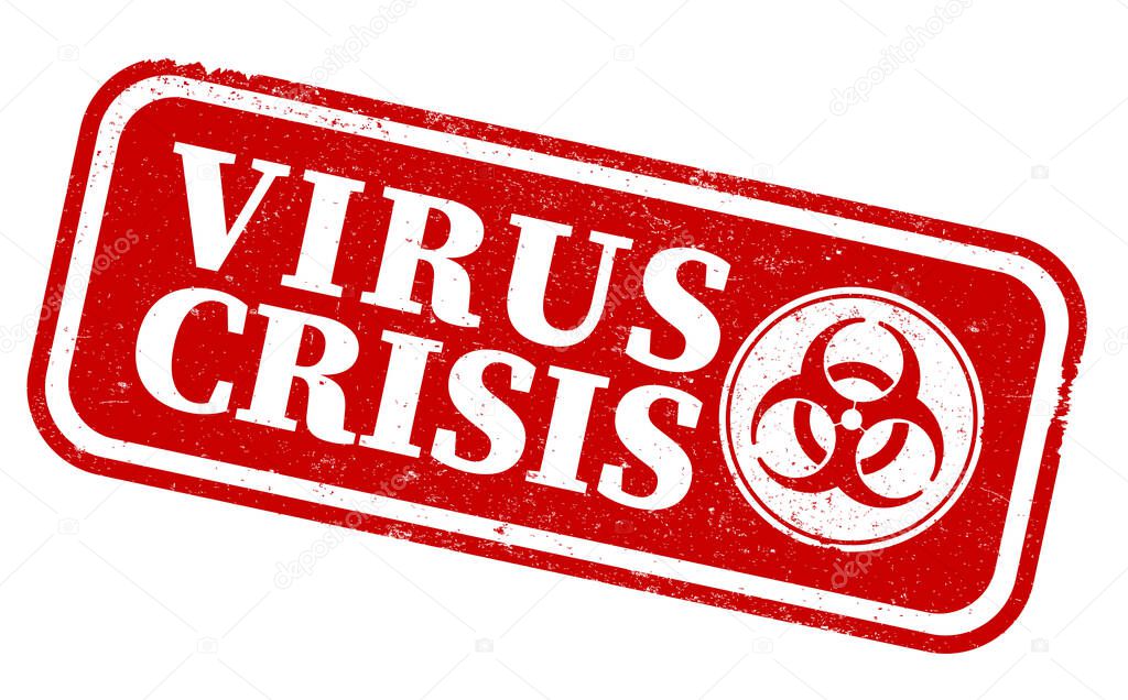 red VIRUS CRISIS and biohazard symbol rubber stamp