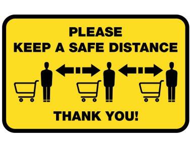 Lütfen mağazalar ve süpermarketler için güvenli bir uzaklık işareti yapın.