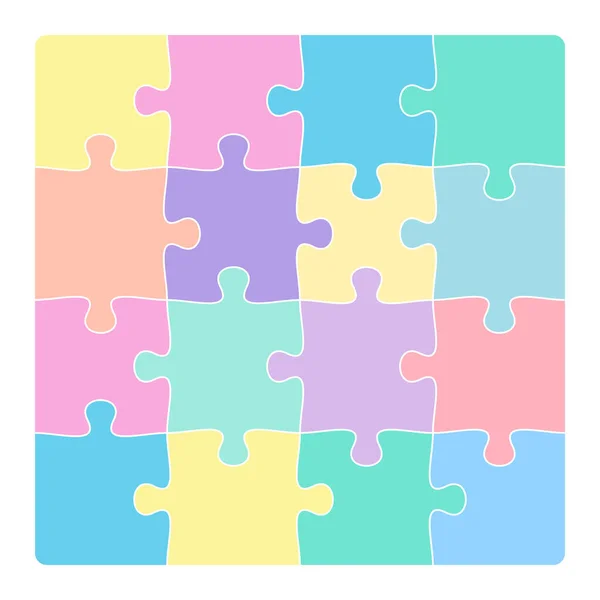 Colorful 4x4 jigsaw puzzle template isolated on white — Stock Vector