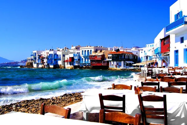 Quartier coloré Little Venice de l'île de Mykonos, Grèce — Photo