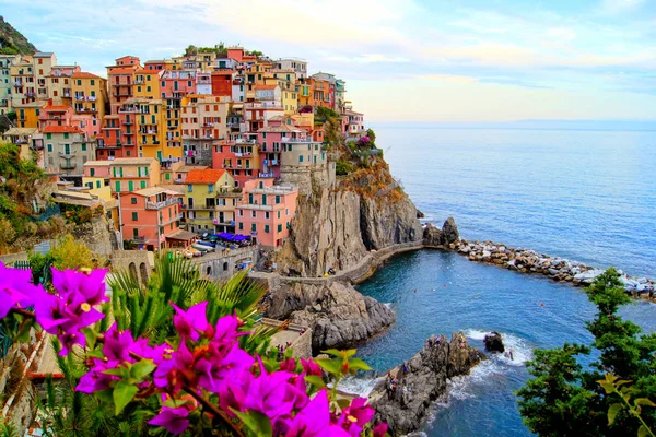 Cinque Terre coast of Italy with flowers