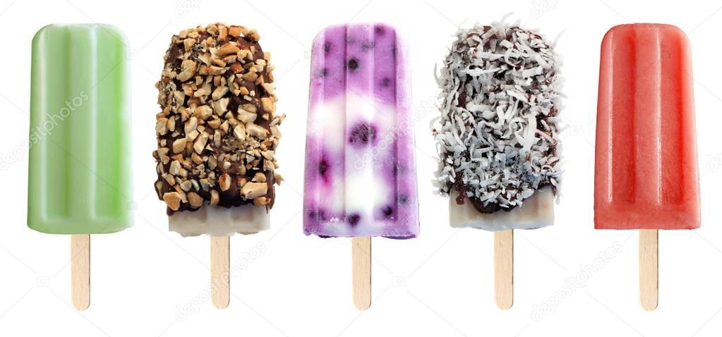 Variety of popsicles isolated on a white background