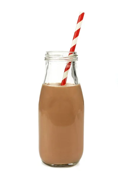 Σοκολάτα Γάλακτος Άχυρο Ένα Παραδοσιακό Μπουκάλι Που Απομονώνονται Λευκό — Φωτογραφία Αρχείου