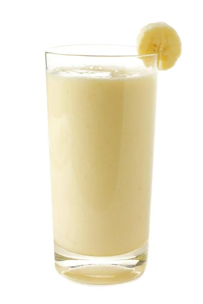Gezonde Banaan Smoothie Een Glas Geïsoleerd Wit — Stockfoto