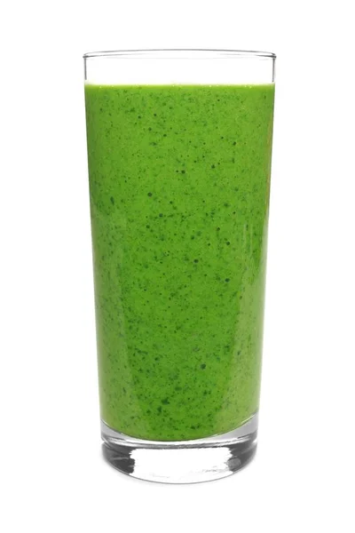 Frullato Verde Bicchiere Isolato Fondo Bianco — Foto Stock