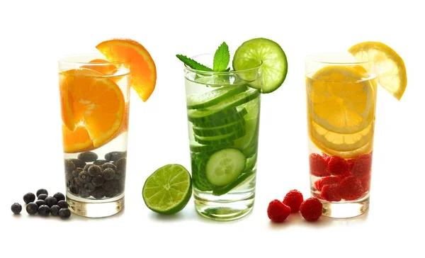Three types of detox water with fruit isolated — Stock Photo, Image