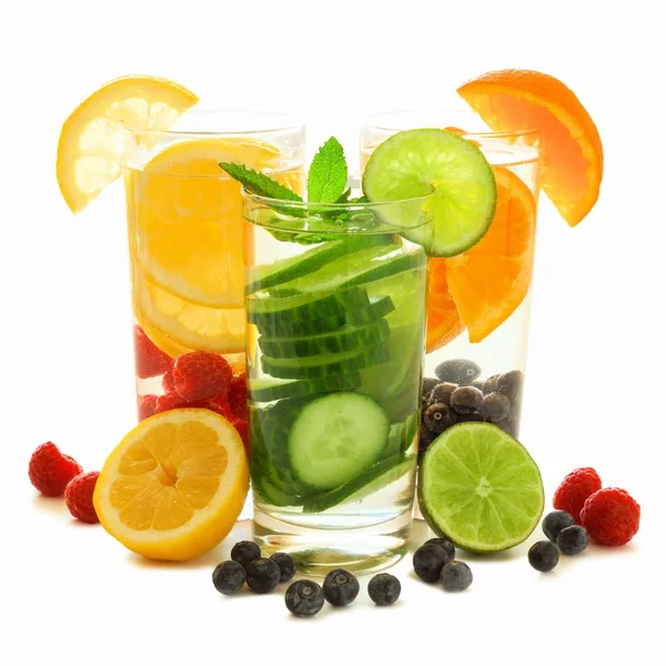 Group of glasses of healthy detox water — Stock Photo, Image