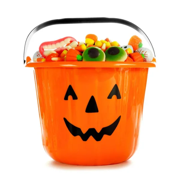 Halloween jack o laterne candy collector over white — Stockfoto