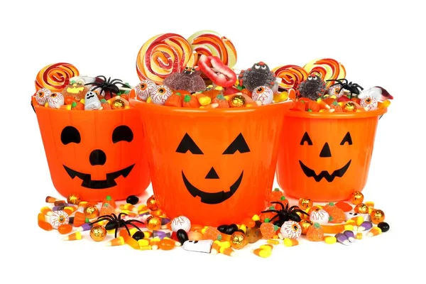 Halloween candy pails over white — Stock Photo, Image