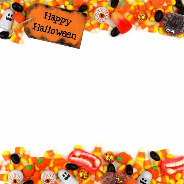 Joyeux Halloween tag avec bonbons double bordure sur blanc — Photo