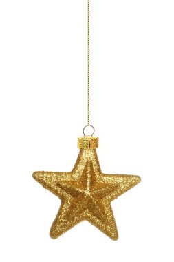 Tek beyaz izole altın yıldız Noel süs asılı