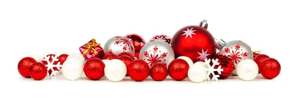 Christmas Border Red White Ornaments Isolated White Background — Stock Photo, Image