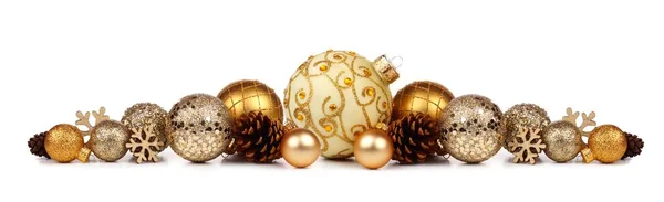 Borde navideño de adornos dorados aislados en blanco —  Fotos de Stock