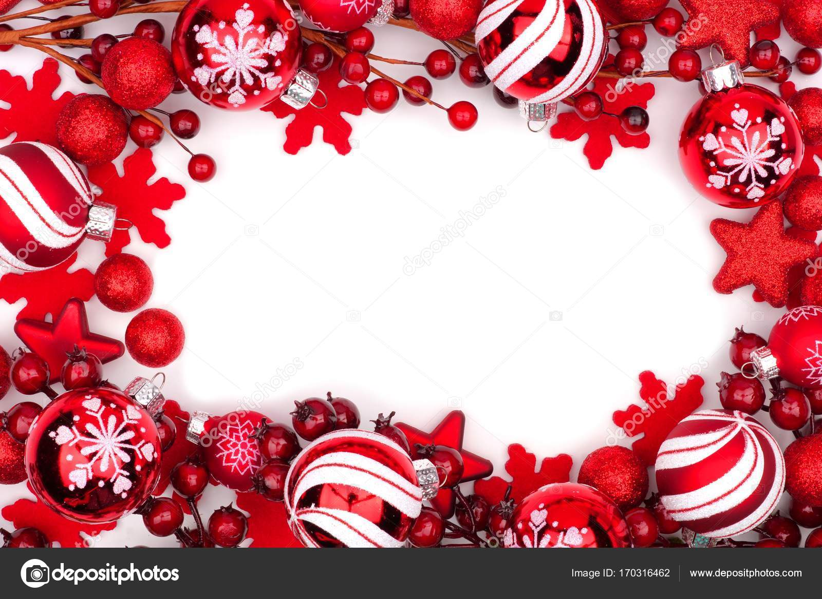 Red Christmas ornament frame isolated on white Stock Photo by