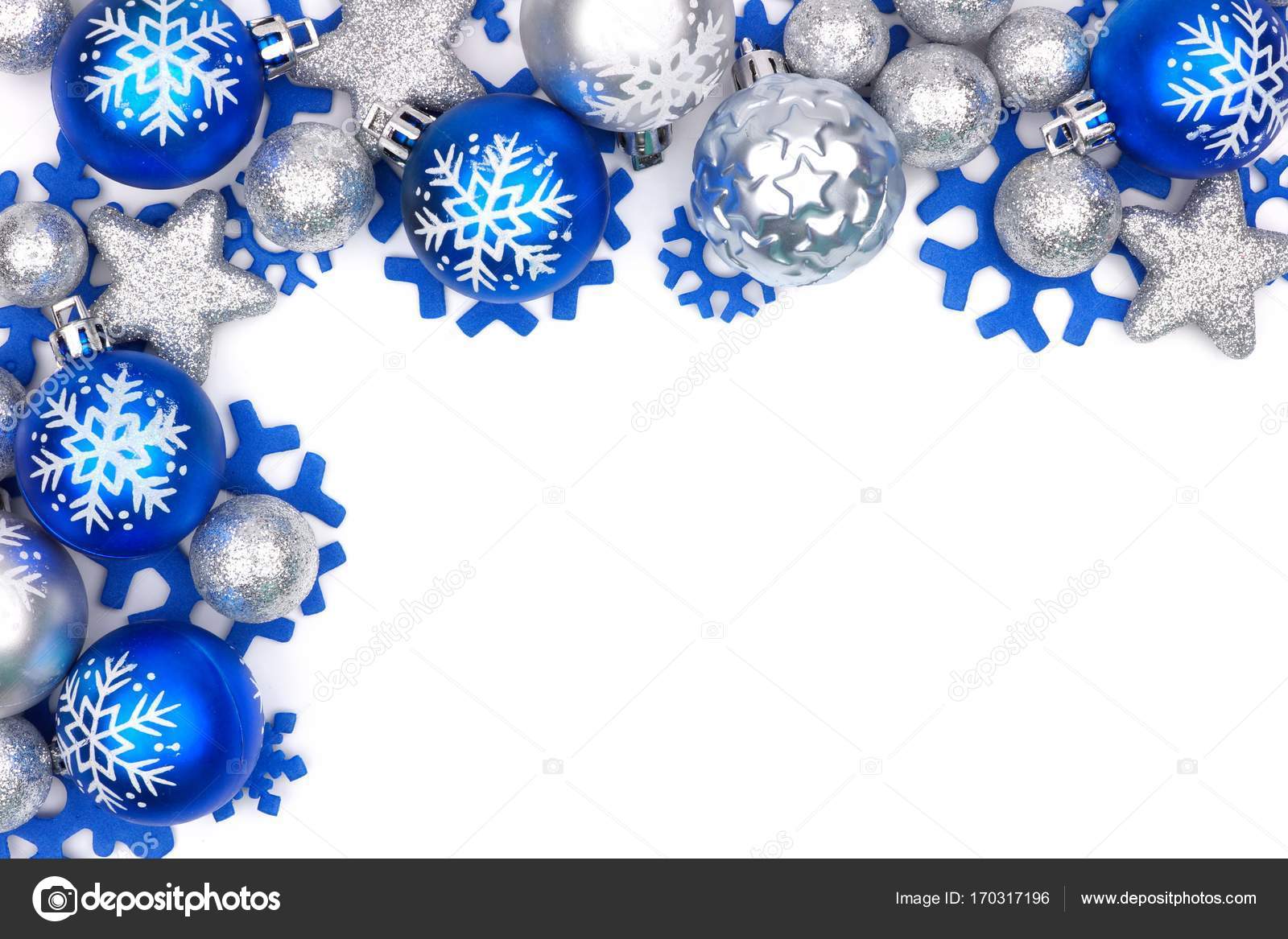 blue and silver christmas ornament corner border over white stock photo - Blue And Silver Christmas Ornaments blue and silver christmas ornament corner border over white stock photo - Blue And Silver Christmas Ornaments