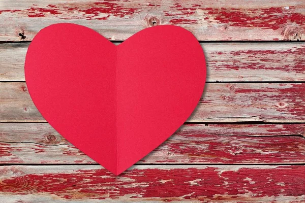 Corazón Papel San Valentín Rojo Sobre Fondo Rústico Madera Con —  Fotos de Stock
