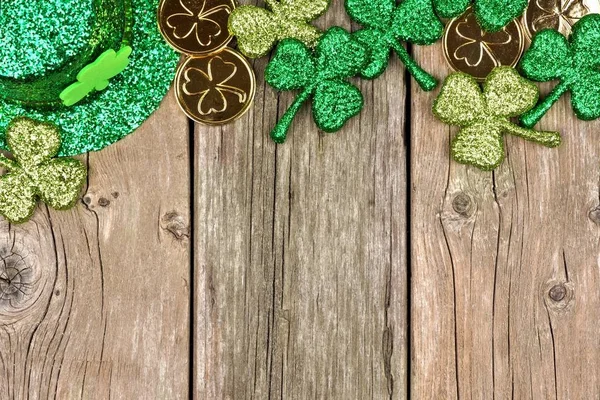 Верхня Межа Patricks День Трилисники Золоті Монети Гном Капелюх Над — стокове фото