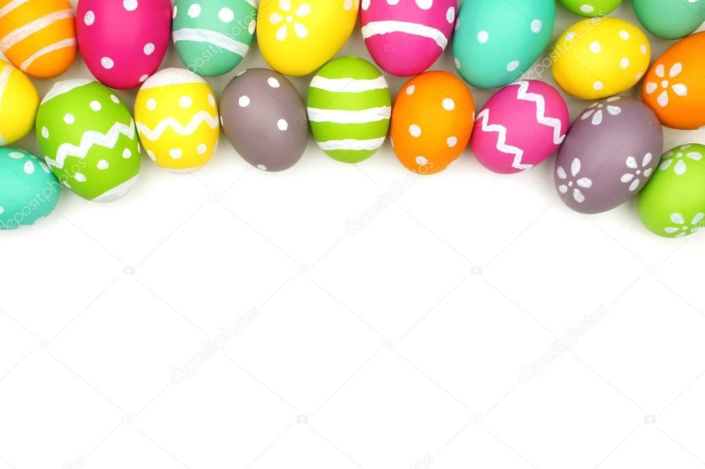 Colorful Easter egg top border against a white background