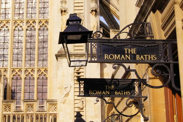 Segnaletica Ferro Terme Romane Bath Inghilterra Fronte All Abbazia — Foto Stock