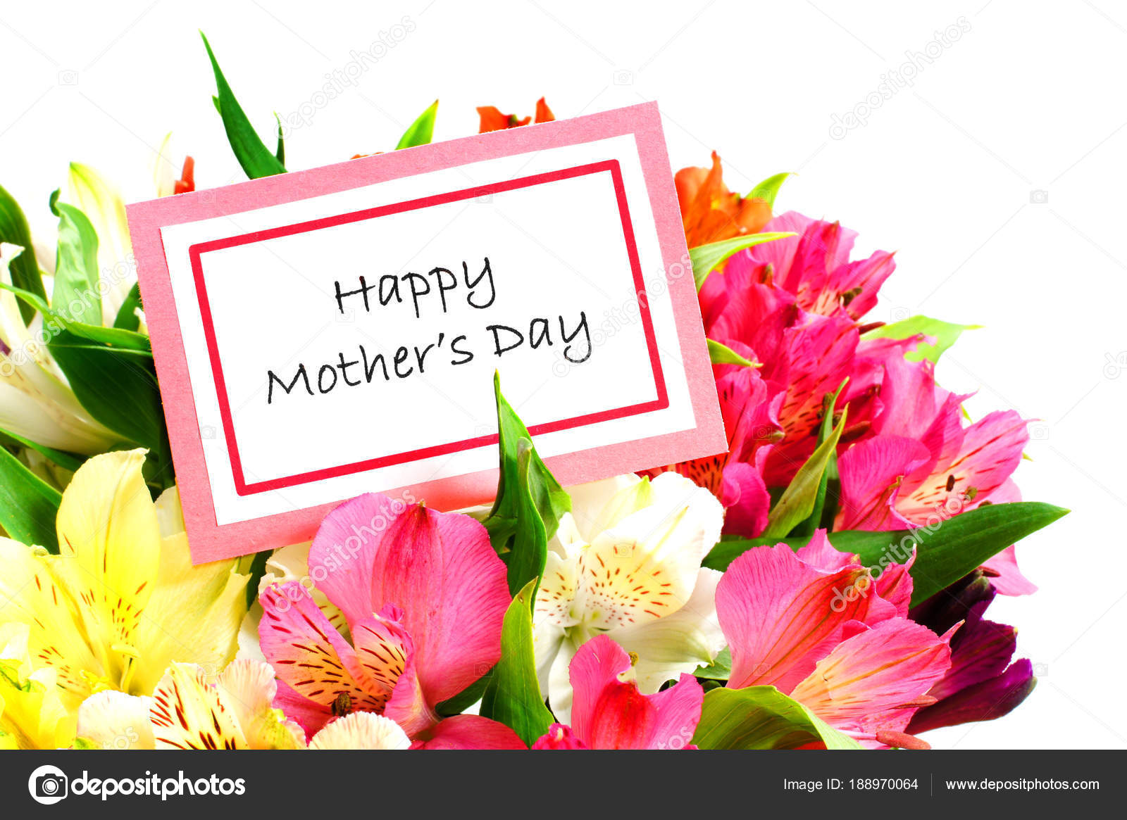 Tag Fête Des Mères Heureux Bouchent Parmi Bouquet Fleurs