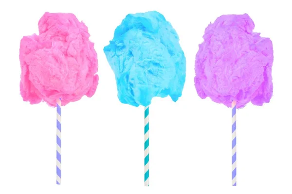 Zuckerwatte Rosa Blauen Und Lila Farben Isoliert Auf Weißem Hintergrund — Stockfoto