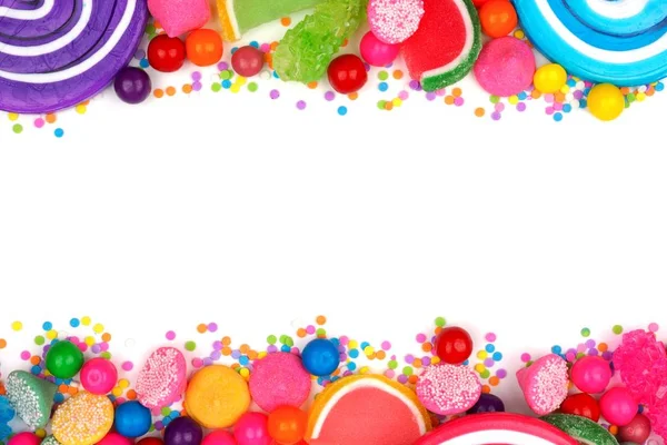 Double Border Assortment Colorful Candies White Background — Stock Photo, Image
