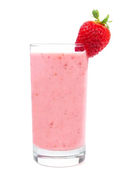 Egy Pohár Elszigetelt Fehér Pink Eper Smoothie — Stock Fotó