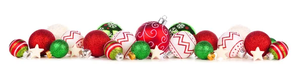 Weihnachtsbordüre Aus Rotem Grünem Und Weißem Schmuck Seitenansicht Isoliert Auf — Stockfoto
