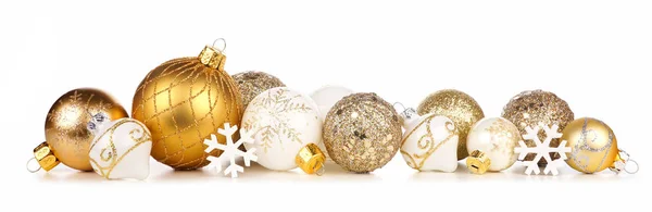 Bożonarodzeniowa Granica Złota Białych Ornamentów Widok Boczny Izolowany Białym Tle — Zdjęcie stockowe