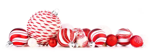 Christmas Border Red White Ornaments Side View Isolated White Background — Stock Photo, Image