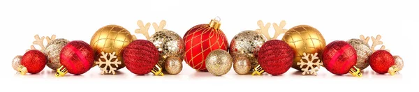 Weihnachtsbordüre Aus Rotem Und Goldenem Schmuck Seitenansicht Isoliert Auf Weißem — Stockfoto