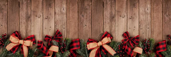 Christmas Border Banner Red Black Checked Buffalo Plaid Ribbon Burlap — Stok fotoğraf