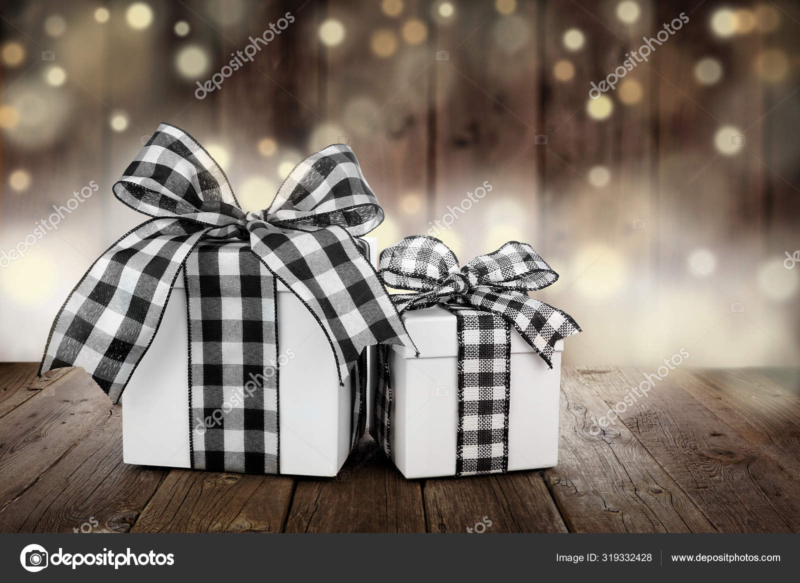 Rustic Christmas Gifts Black White Buffalo Plaid Check Ribbon Side
