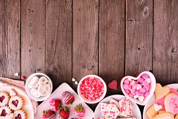 Día San Valentín Borde Inferior Surtidos Dulces Galletas Vista Sobre — Foto de Stock