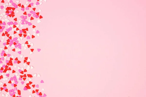 Valentines Day Side Border Candy Heart Sprinkles Pink Textured Background — 스톡 사진