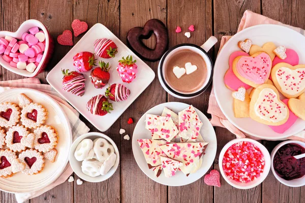 День Святого Валентина Сцена Асортованих Солодощів Печива Верхній Вид Сільську — стокове фото