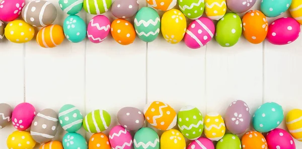 Colorida Pancarta Pascua Con Doble Borde Huevos Pascua Sobre Fondo —  Fotos de Stock