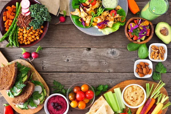 Almuerzo Saludable Marco Comida Escena Mesa Con Nutritivo Cuenco Buda —  Fotos de Stock