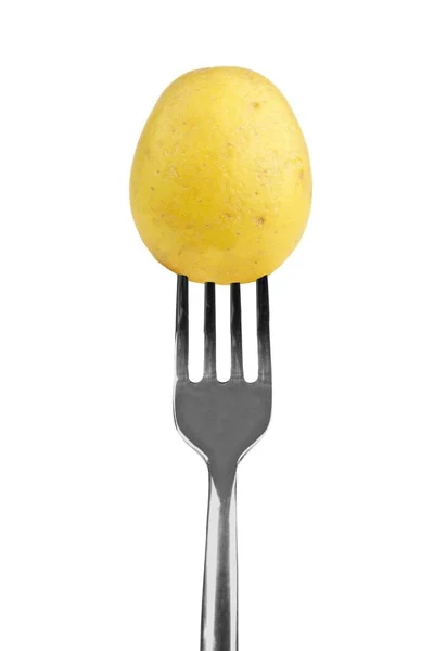 Batata Amarela Pequena Garfo Isolado Fundo Branco — Fotografia de Stock