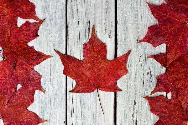 Canadese Vlag Gemaakt Van Rode Esdoorn Bladeren Een Verweerde Witte — Stockfoto