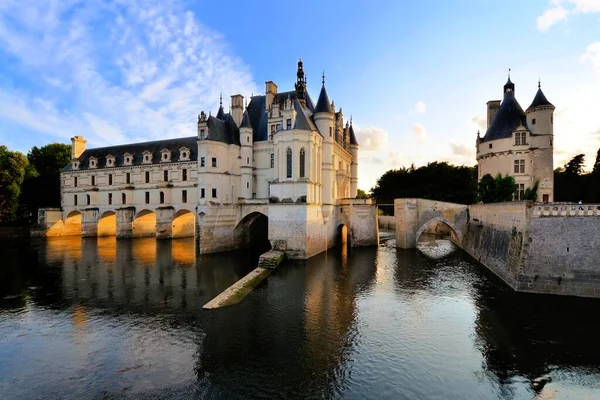 Belo Chateau Chenonceau Entardecer Sobre Rio Cher Loire Valley França — Fotografia de Stock