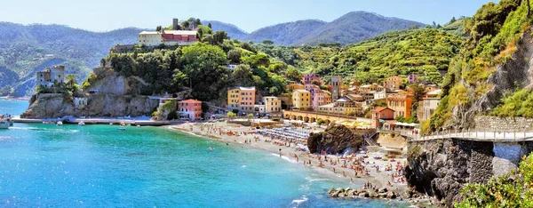 Cinque Terre Village Vernazza Italy Вигляд Повітря Гавань Човнами Синьому — стокове фото
