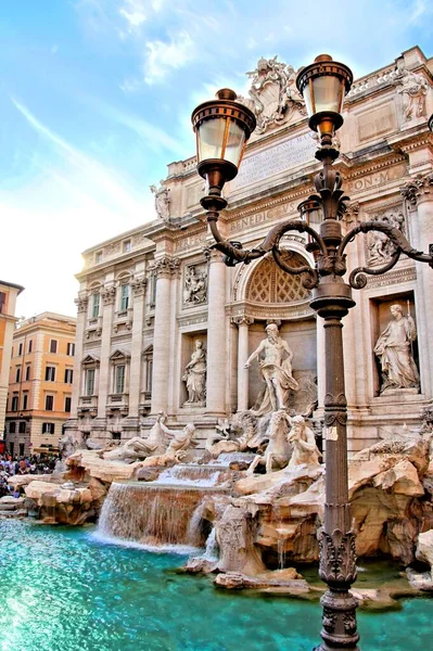 Punto Riferimento Roma Fontana Trevi Vicino Tramonto Italia — Foto Stock