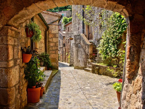 Kopfsteinpflasterstraße Einem Toskanischen Dorf Italien — Stockfoto